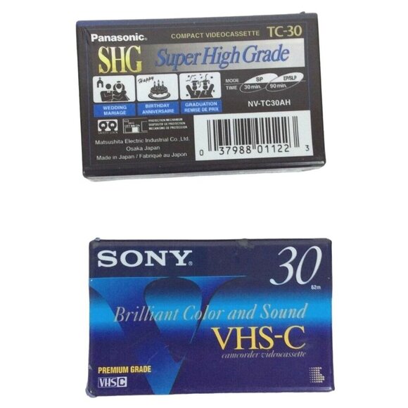 Sony Panasonic TC-30 VHS-C Camcorder Videocassette Tapes 90 Min Lot Of 2 Sealed - Picture 2 of 8